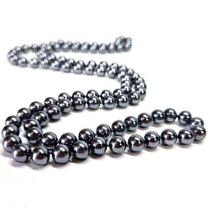 VINTAGE Trifari Grey Black Faux Pearl Beaded Long Necklace Hidden Box Clasp